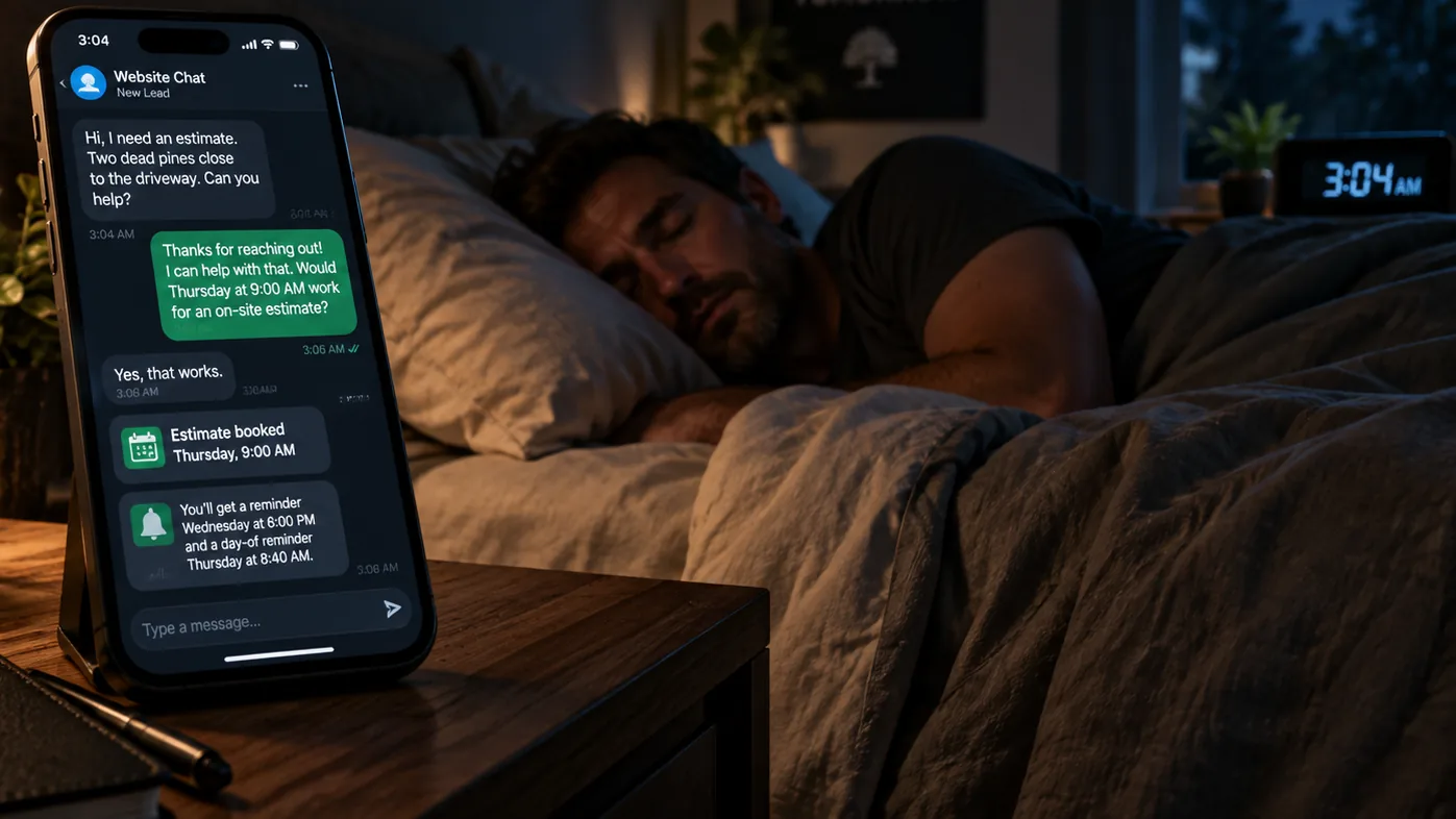 A dark bedroom. A man asleep under a blanket; the bedside clock reads 3:04 AM.